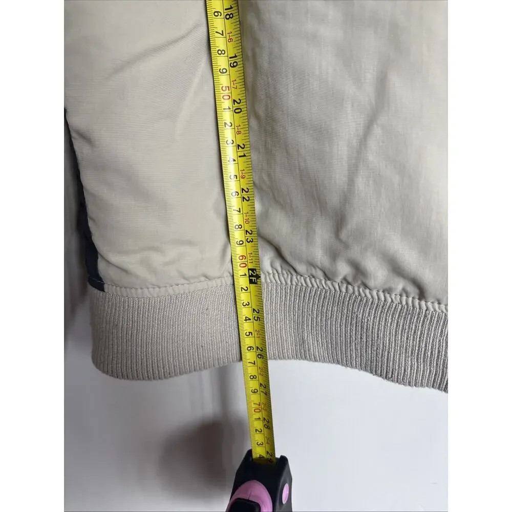 Arizona Jean Co Hooded Bomber Jacket Tan Beige Full Zip Striped Sleeve L